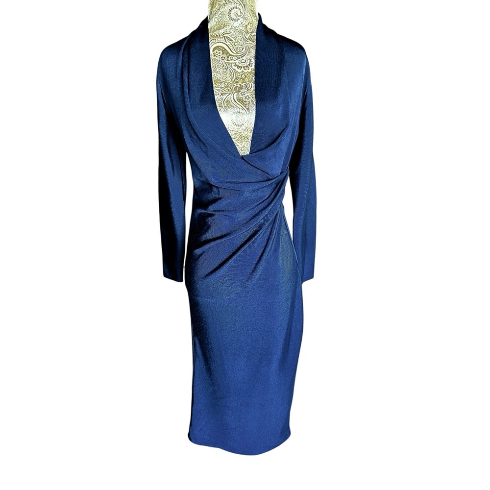 NWT Sexy House of CB Bandage Long Sleeve Plunge Blue Bodycon Dress Size Medium